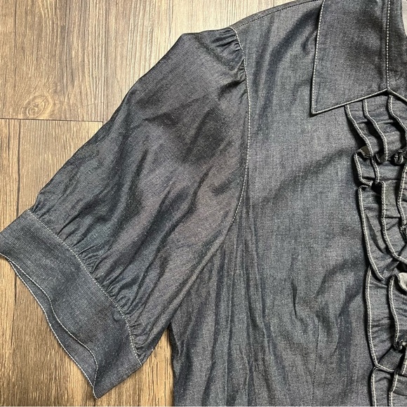 NWT Lafayette 148 Short Sleeves Ruffle Front Button Down Blouse Shirt Gray XL - Picture 7 of 11